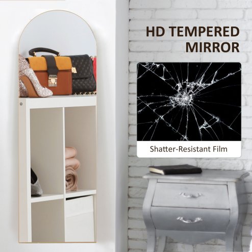 HOMCOM Arched Full Length Mirror, 50 x 150cm Wall Mounted, Leaning, Free Standing Mirror, Frameless Full Body Mirror for Living Room, Bedroom, Gold Tone