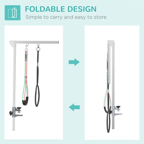 PawHut Foldable Pet Grooming Arm w/ Clamp 30 Inch Height Adjustable, Dog Grooming Loop, Two No Sit Haunch Holders for Small Medium Dogs, Sliver
