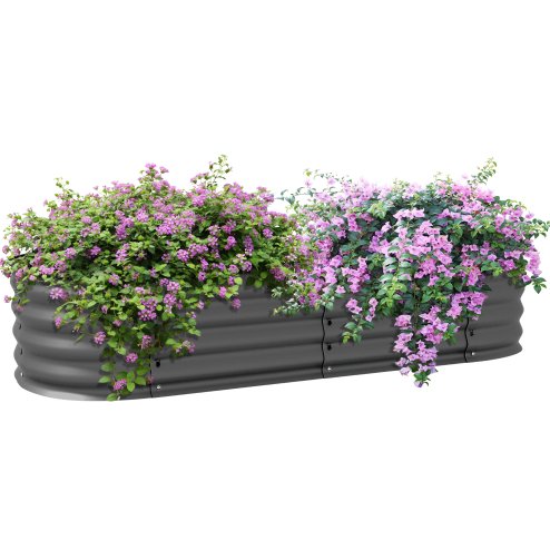 Outsunny Galvanised Raised Beds for Garden, Metal Elevated Planter Box with Safety Edging, Easy DIY for Growing Flowers, Herbs, Succulents, 150 x 62 x 30cm, Dark Grey
