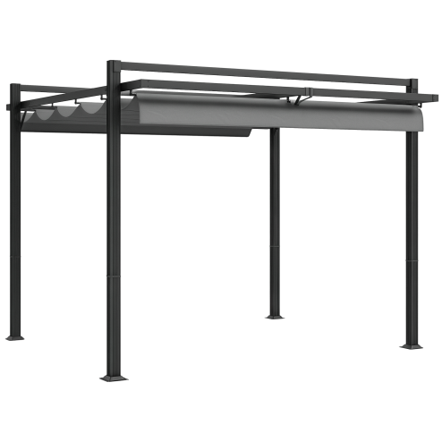 Outsunny 3 x 3(m) Pergola with Retractable Roof Canopy, Aluminium Frame Garden Gazebo Outdoor Sun Shade Shelter for Grill, Patio, Deck, Dark Grey