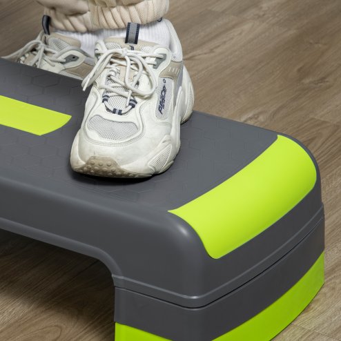 HOMCOM Aerobic Step, 10cm, 15cm & 20cm Height Adjustable Exercise Stepper for Exercise Workout, Nonslip Step Board Great for Home & Office, Grey and Green