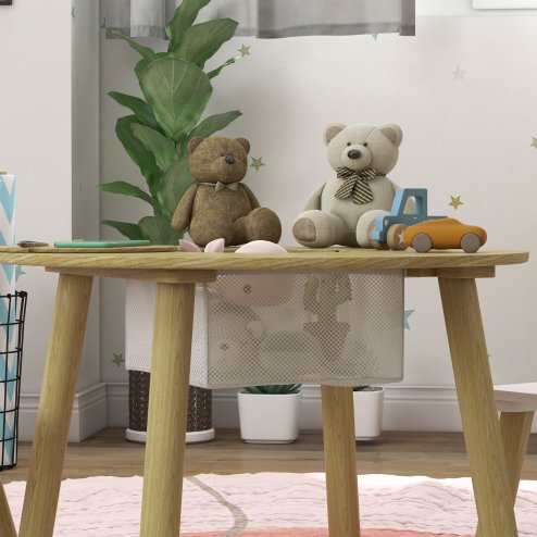 AIYAPLAY 3 Pieces Toddler Table and Chair Set with Centre Mesh Bag, Kids Activity Table Set with Bear Shaped Backrest, for Arts, Crafts Reading Dining, Aged 3-6 Years