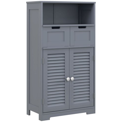 kleankin Bathroom Cabinet with Drawers, Bathroom Storage Cabinet with Louvred Doors, Open Compartment and Adjustable Shelf for Washroom