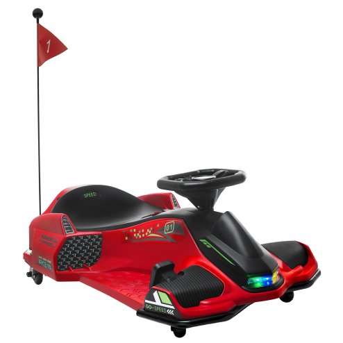 HOMCOM 12V Electric Go Kart for Kids, Battery Powered Ride on Drift Car with Music, Colourful LED Lights, Slow-Start, for Ages 8-12 Years, Red
