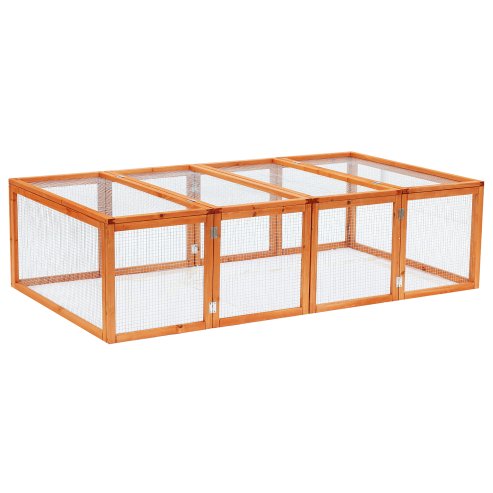Pawhut Rabbit Run Wooden Rabbit Hutch Cage 6ft with Wire Mesh, Openable Roof, Play Space for Outdoor, 181 x 100 x 48 cm, Natural Wood Finish