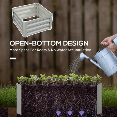 Outsunny Set of 2 Raised Garden Bed, Outdoor Planter Box with Galvanised Steel Frame for Growing Vegetables, Flowers and Herbs, 60 x 60 x 30.5 cm, Light Grey