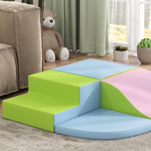 HOMCOM 6 Piece Soft Play Equipment, Kids Foam Blocks Toys for Climb and Crawl, Indoor Activity Play Set Playground for Toddler 1-3 Years Old, Pink
