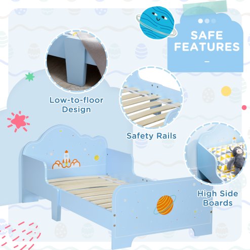 ZONEKIZ Kids Toddler Bed, Safety Rails, Kids Bedroom Furniture for Boys, Girls, Ages 3-6 Years, 143 x 74 x 59cm - Blue
