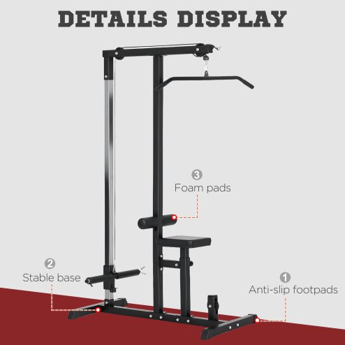 HOMCOM Lat Pull Down Machine with Extra Pulley for Seated Rows, Cable Pulley System with Adjustable Seat for Home Gym