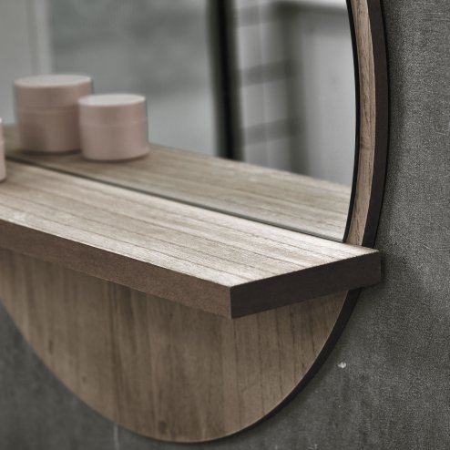 kleankin 45cm Wall Mounted Bathroom Mirror, Round Mirror with Shelf, Framed Makeup Mirror for Home Decoration