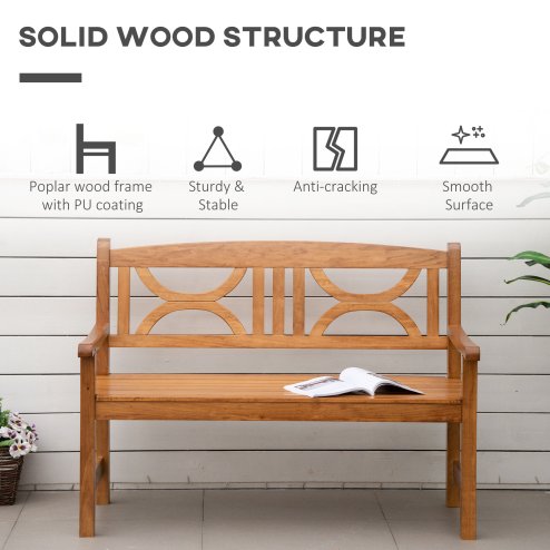 Outsunny 2-Seater Chair, Wooden Garden Bench, Outdoor Patio Loveseat for Porch, Natural
