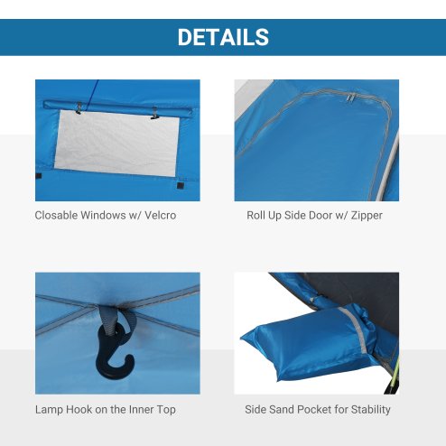 Outsunny 2 Man Pop-up Tent Beach Tent Sun Shelter w/ Windows Doors Hook Sandbags UV Protection Waterproof Outdoor Adventure Garden, Sky Blue