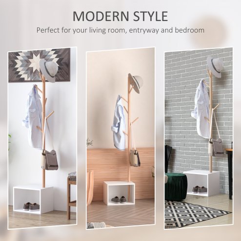 HOMCOM 180 cm Hallway Coat Rack Storage Bench Tree Hat Hanger Entryway Stand Garment Organiser Bedroom Living Room