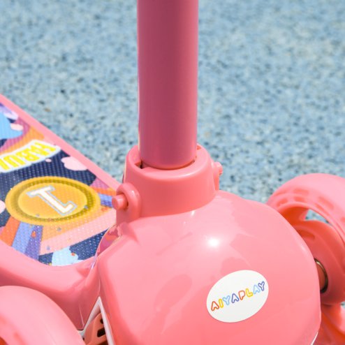 AIYAPLAY Kids Scooter, 3 Wheel Scooter for Toddlers Ages 2-6, with 3-level Adjustable Height, LED Light, TPE Handlebar, Kick Scooter for Boys and Girls, Pink