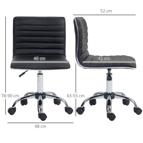 HOMCOM Adjustable Swivel Office Chair with Armless Mid-Back in PU Leather and Chrome Base - Black