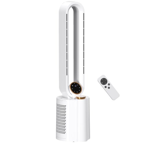 HOMCOM Bladeless Tower Fan with UV Sterilisation & Humidifier, 3-in-1 Air Cooling Fan with Oscillation, 12-Speed, Remote Control, 8H Timer, Sleep Mode, for Home Office, White
