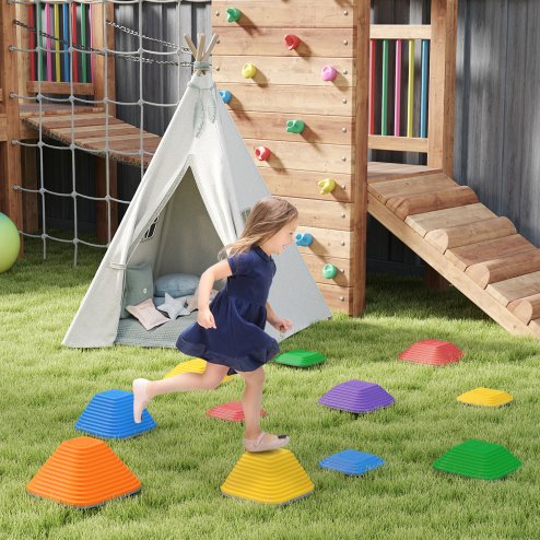 AIYAPLAY Balance Stepping Stones for Kids, 11-Piece Non-Slip Stackable River Stones, Obstacle Courses for Balance and Motor Skills, Indoor Outdoor Sensory Toy Gift for Ages 3-8 Years