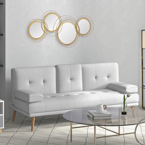 HOMCOM Metal Wall Art 107cm Modern Decorative Mirror Decor Hanging Home Wall Sculptures for Living Room Bedroom Dining Room, Gold