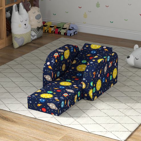 AIYAPLAY Kids Armchair, 2 in 1 Foldable Toddler Chair, Soft Snuggle Sponge Filled Recliner, for Bedroom Playroom Living Room, for Boys & Girls 18 Months to 3 Years - Dark Blue