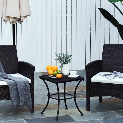 Outsunny 45cm Square Garden Table, Outdoor Metal Bistro Side Desk with Mesh Top, Black