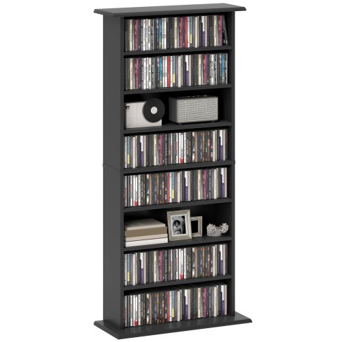 HOMCOM 360 CD/185 DVD Storage Unit, 185 Blu-ray Media Storage Shelf with 8 Compartments and 6 Adjustable Shelves, CD Tower for Living Room, Bedroom, Office