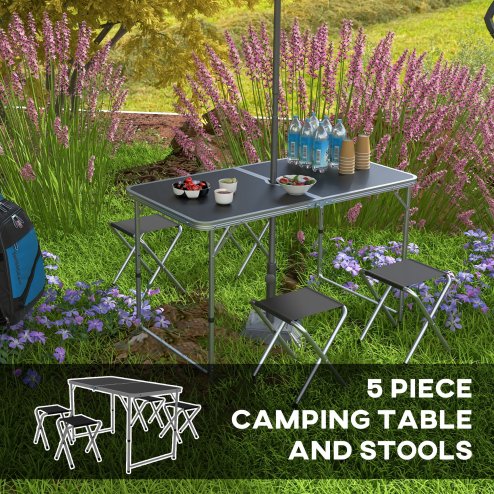 Outsunny 4ft Folding Picnic Table and Chairs, Portable Camping Table and Chairs Outdoor Indoor Use for BBQ Picnic Garden Parties