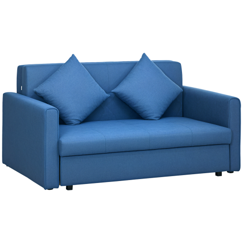 HOMCOM 2 Seater Sofa Bed, Convertible Bed Settee, Modern Cotton Loveseat Sofa Couch with 2 Cushions, Hidden Storage for Living Room, Guest Room, Deep Blue