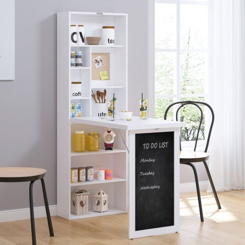 HOMCOM Wall Mounted Computer Desk, Folding Study Table with Board and Bookshelf, Multifunctional Floating Writing Desk for Home Office