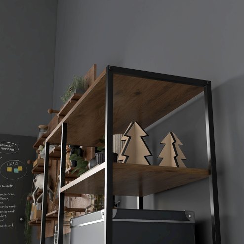 HOMCOM 5 Tier Bookcase, Industrial Book Shelf with 2 Drawers and Metal Frame, Bookshelf for Home Office, Study, Living Room, Brown