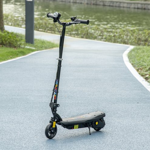 HOMCOM Folding Electric Scooter 120W E-Scooter with Three Mode LED Headlight, Warning Bell, Adjustable Height, 12km/h Maximum Speed, for Ages 7-14 Years - Black