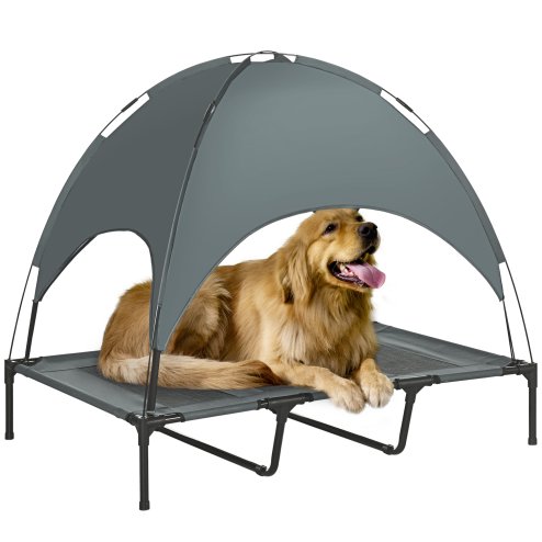 PawHut Raised Dog Bed Waterproof Elevated Pet Cot with Breathable Mesh UV Protection Canopy , for XL Dogs, 122 x 92 x 108cm