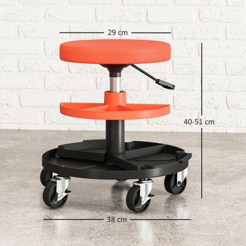 HOMCOM Rolling Mechanic Stool, 135kg Capacity Workshop Stool, 360?? Swivel Roller Padded Creeper Seat with Wheels, Tool Trays Storage for Garage, Shop, Auto Repair, Yellow