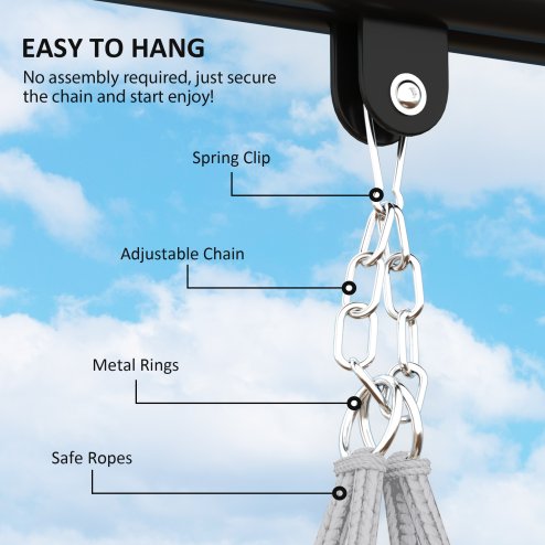 Outsunny Hanging Chair Outdoor Hammock Chair with Soft Cushion, Cotton Rope Boho Style Swing Chair, Hanging Garden Swing Seat for Indoor Outdoor, Dark Grey