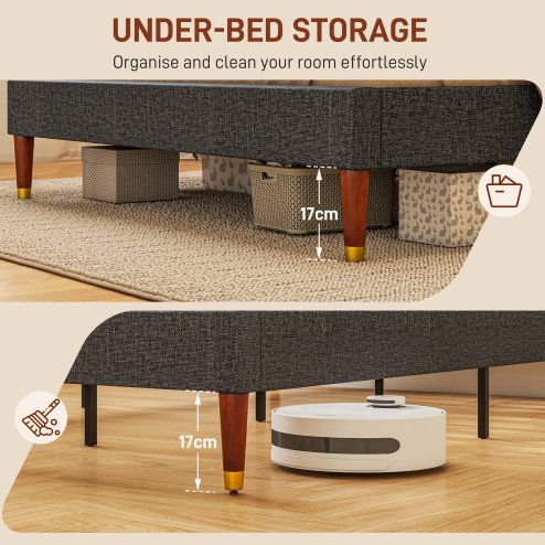 HOMCOM 5ft King Bed Frame with Underbed Storage, Upholstered Platform Bed Frame with Tufted Headboard and Wood Slat Support, No Box Spring Needed, Easy Assembly, Grey