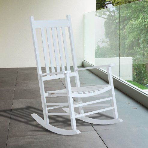 Outsunny Outdoor Porch Rocking Chair Armchair Wooden Patio Rocker Balcony Deck Garden Seat White