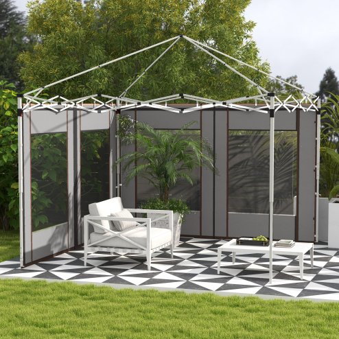 Outsunny Gazebo Side Panels with Zipped Doors and Windows, for 3x3(m) or 3x6m Pop Up Gazebo, 2 Pack Sides Replacement, Grey