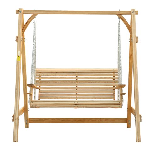 Outsunny 2 Seater Garden Swing Seat, Wooden Swing Chair Bench with Cup Holders for Outdoor Porch Patio, Natural