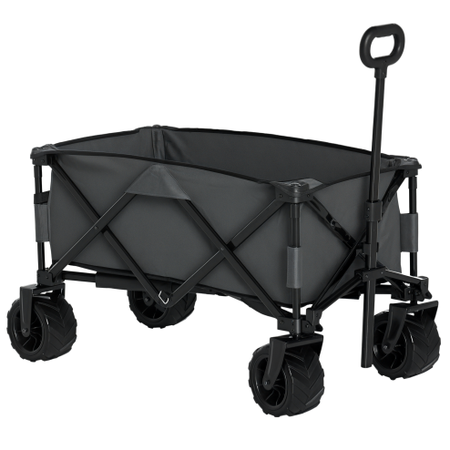 Outsunny 140L Festival Trolley on Wheels, Folding Camping Trolley Cart with Telescopic Handle, Big Wheels for Outdoor Garden Beach Fishing, Dark Grey