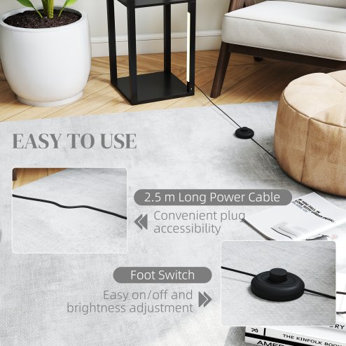 HOMCOM LED Floor Lamp with Shelves, 4 Layers Dimmable Modern Standing Lamp with 3 Brightness Levels and Foot Switch for Living Room, Bedroom, Office, Black
