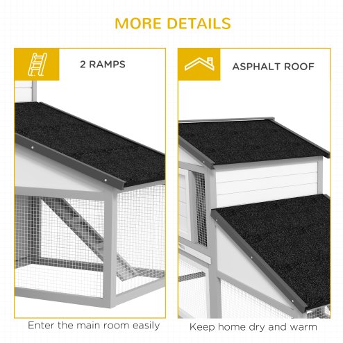PawHut Large Rabbit Hutch with Run, Outdoor Bunny Cage with Tray, Ramp, Wooden Guinea Pig House, Light Grey