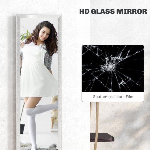 HOMCOM Full Length Mirror, 37 x 157cm Wall Mounted, Leaning, Free Standing Mirror, Framed Full Body Mirror for Living Room, Bedroom, Silver