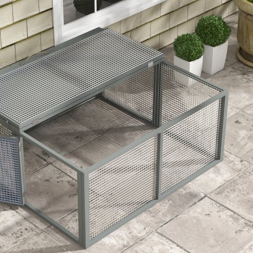 PawHut Rabbit Hutch, Folding Portable Wooden Rabbit Run with Openable Top, for 2-3 Rabbits, Guinea Pig Run for Outdoor, Garden - Grey