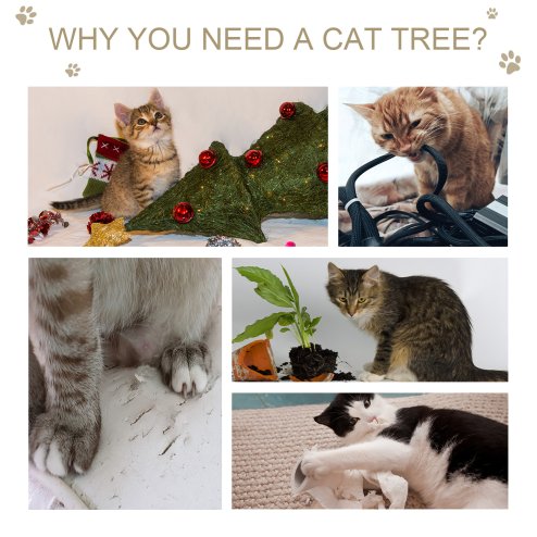 PawHut Cat Tree for Indoor Cats Kitten Tower Multi-level Activity Centre Pet Furniture with Scratching Post Condo Hanging Ropes Plush Perches Grey