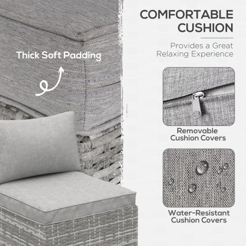 Outsunny Armless Rattan Garden Chair, Outdoor Rattan Chair with Cushions, PE Wicker Garden Furniture with Steel Frame, Adjustable Footpads for Garden, Terrace, Light Grey