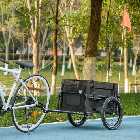HOMCOM Bike Trailer, Bicycle Cargo Trailer Cart, Bike Wagon with 65L Foldable Storage Box, Big Pneumatic Tyres and Safe Reflectors, Max Load 40KG, Black