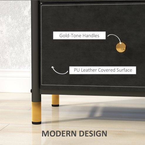 HOMCOM Chest of Drawers, 3 Drawer Fabric Dresser with PU Leather Surface, Steel Frame, Storage Organizer Unit for Bedroom, Living Room, Hallway, Closet, Easy to Assemble, Black