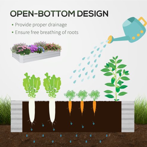 Outsunny Raised Garden Bed with Greenhouse, Steel Planter Box with Plastic Cover, Roll Up Window, Dual Use for Flowers, Vegetables, Fruits and Herbs, 185L x 95W x 92H cm, Clear
