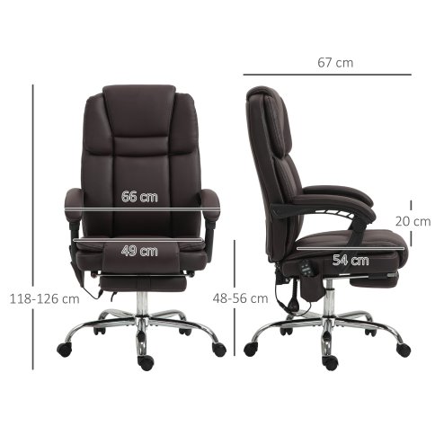Vinsetto Office Chair with 6-point Vibration Massage and Heat, PU Leather High Back Recliner Desk Chair with Adjustable Height, Armrest, Footrest for Home, Dark Brown