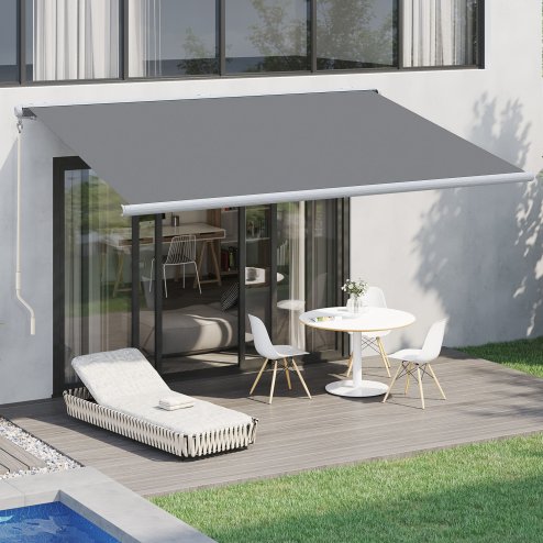 Outsunny 4x3m Full Cassette Electric/Manual Retractable Awning with Remote Controller, Sun Canopies for Patio Door Window with Remote Controller, Grey