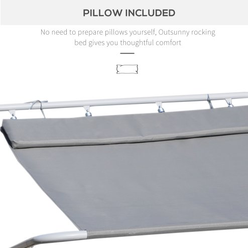 Outsunny Rocking Sun Lounger, Double Garden Lounger Sunbed with Headrest Pillows, Texteline Outdoor Rocking Chair Swing Hammock Daybed with Metal Frame for Patio, Terrace, 212 x 175 x 60 cm, Grey